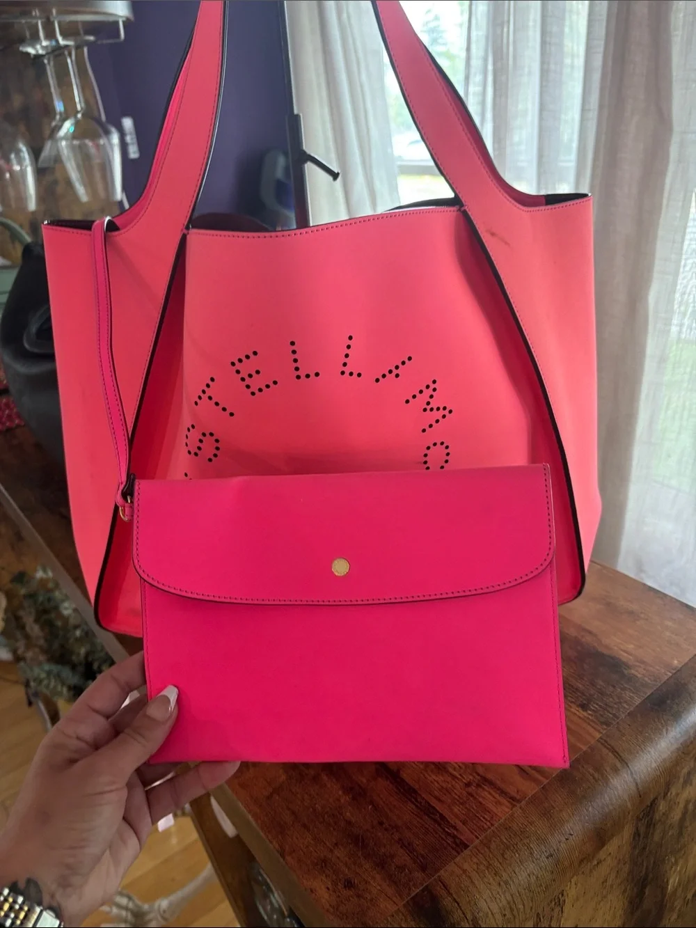 Stella McCartney Hot Pink Perforated Logo Tote